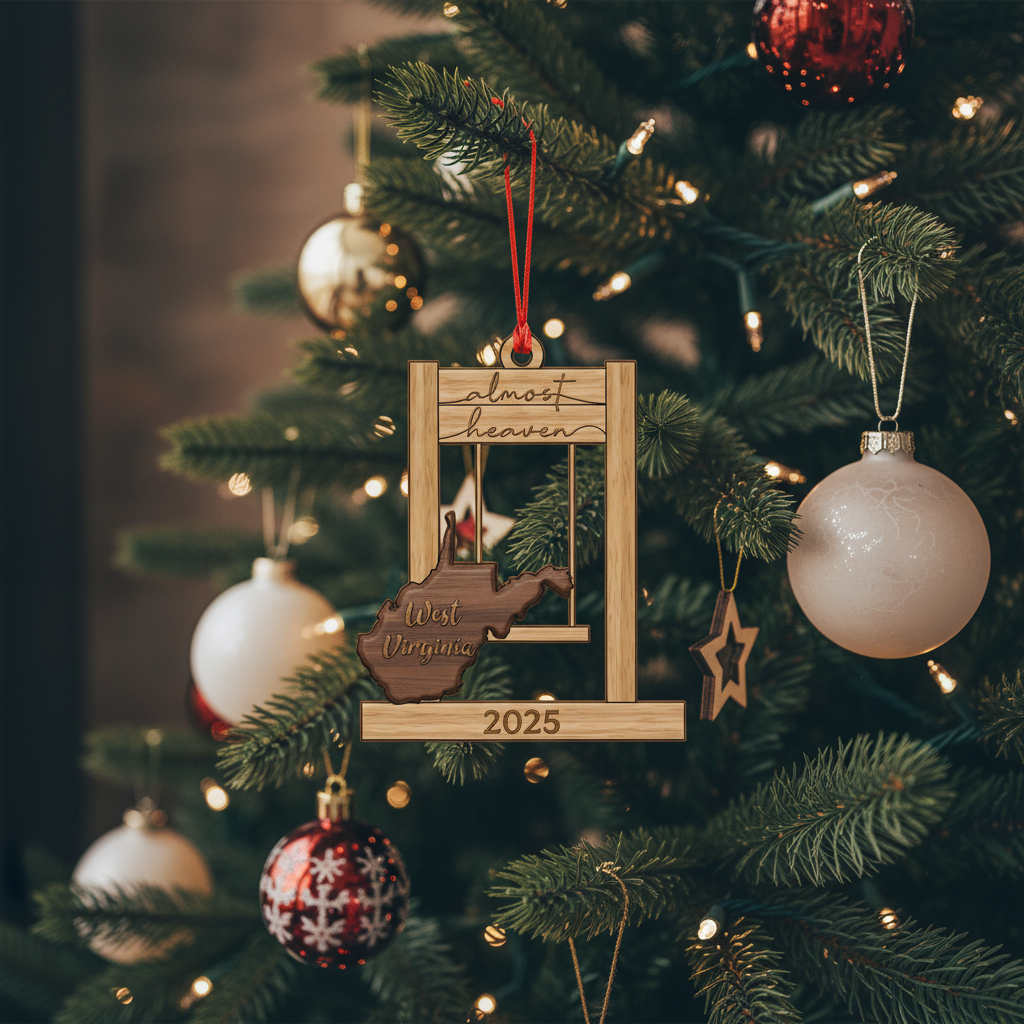 [2D FLAT ACRYLIC] Almost Heaven West Virginia Swing Ornament – Personalized Christmas Gift