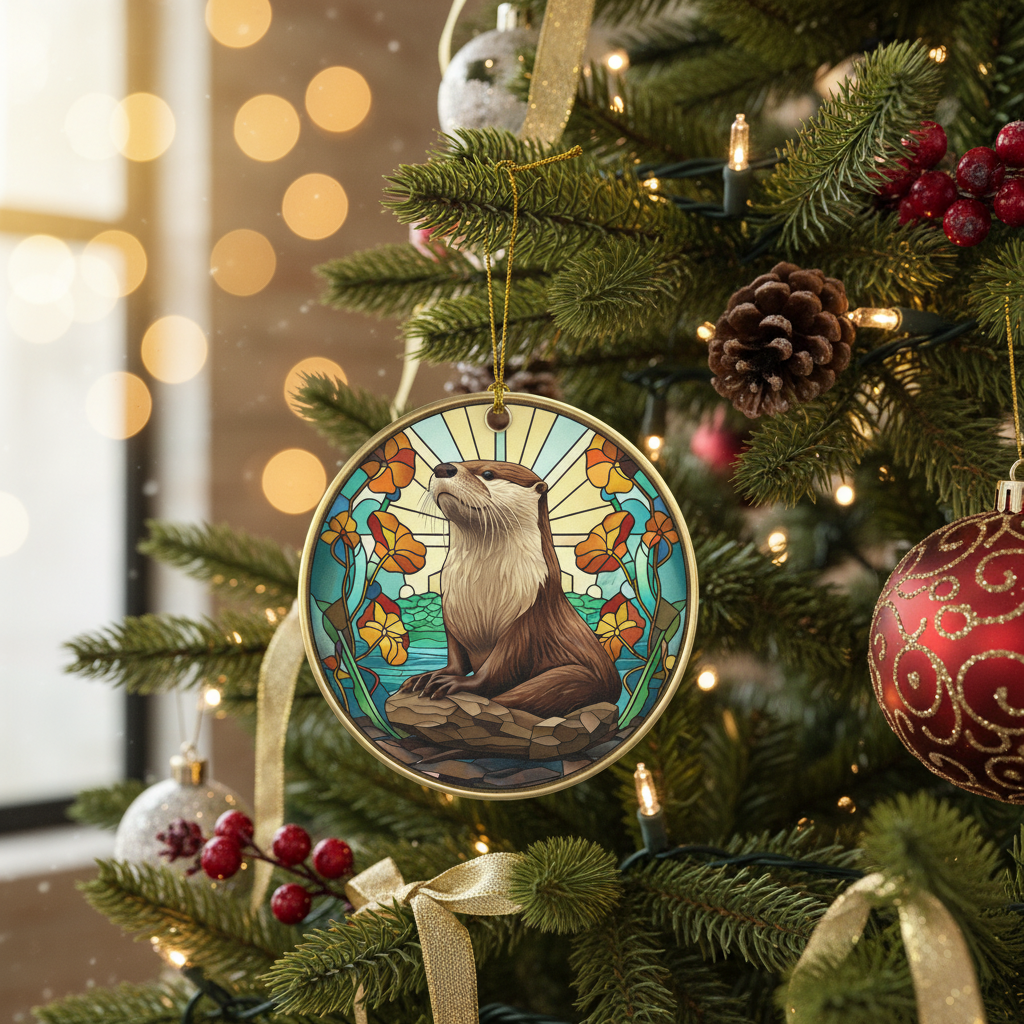 [2D FLAT ACRYLIC] Adorable Otter Christmas Ornament 2025 | Acrylic Animal Tree Decor & Keepsake Gift