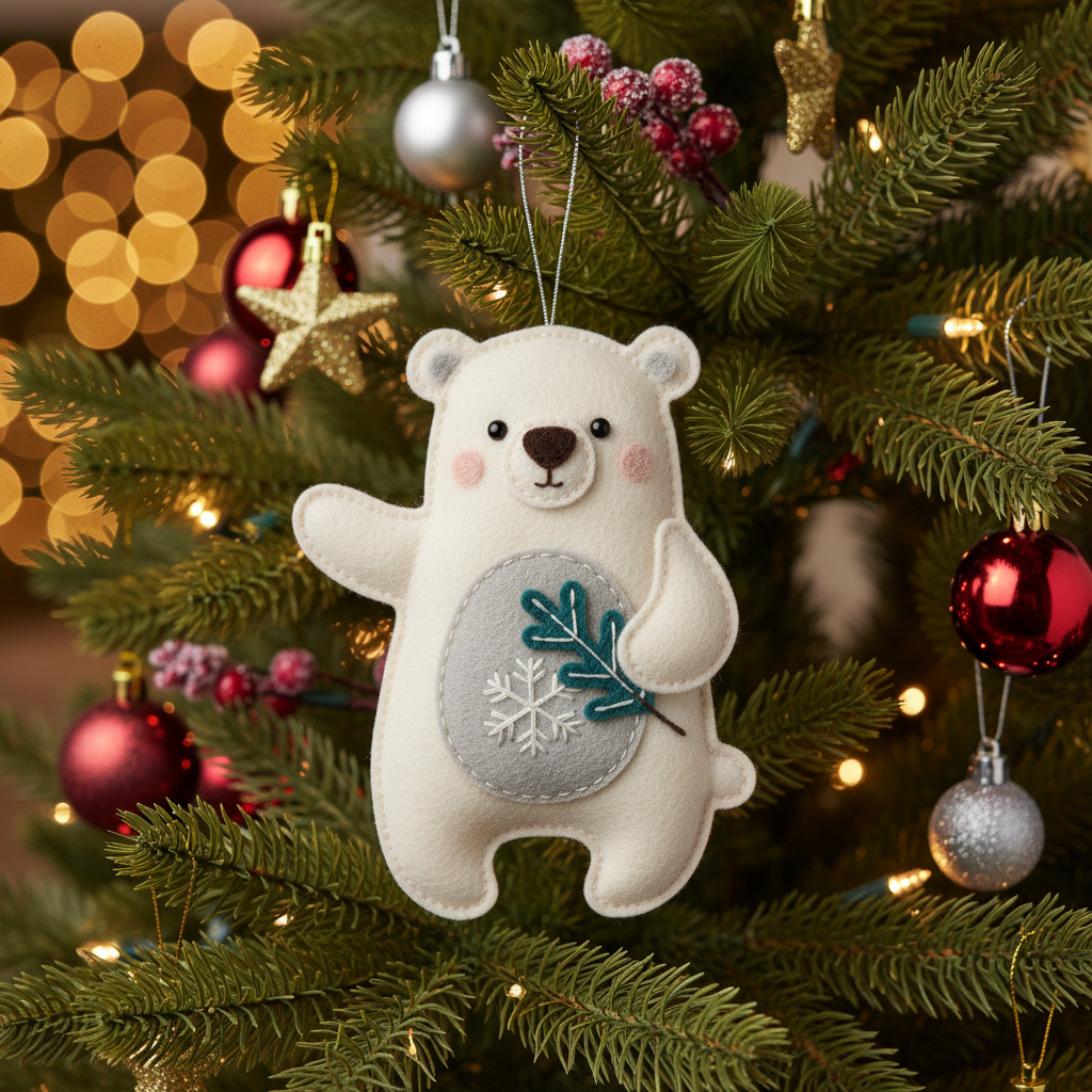 [2D FLAT ACRYLIC] DIY Polar Bear Felt Ornament Pattern – Instant PDF Download for Christmas Crafting