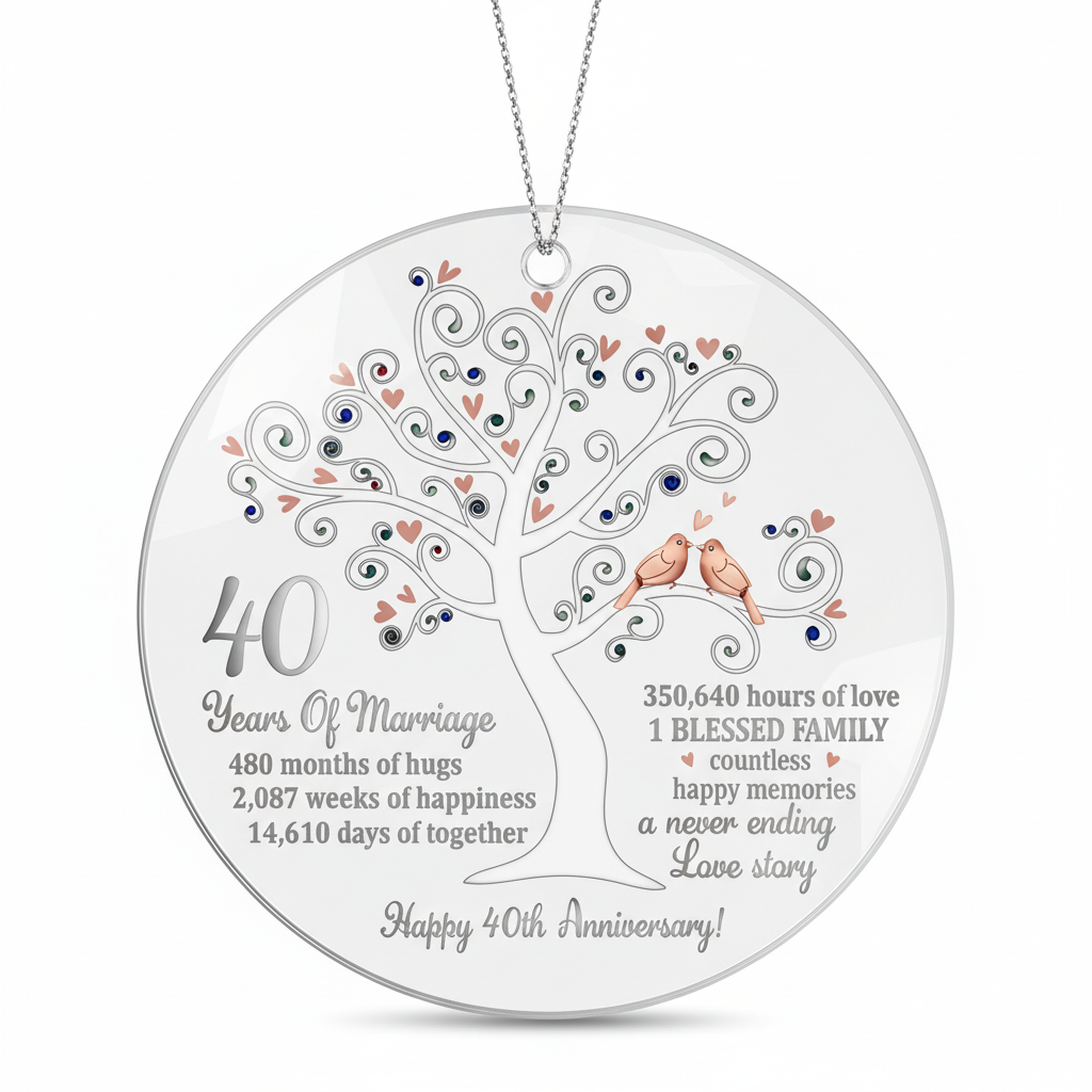 [2D FLAT ACRYLIC] 40th Ruby Wedding Anniversary Glass Ornament – Keepsake Gift for Parents & Couples