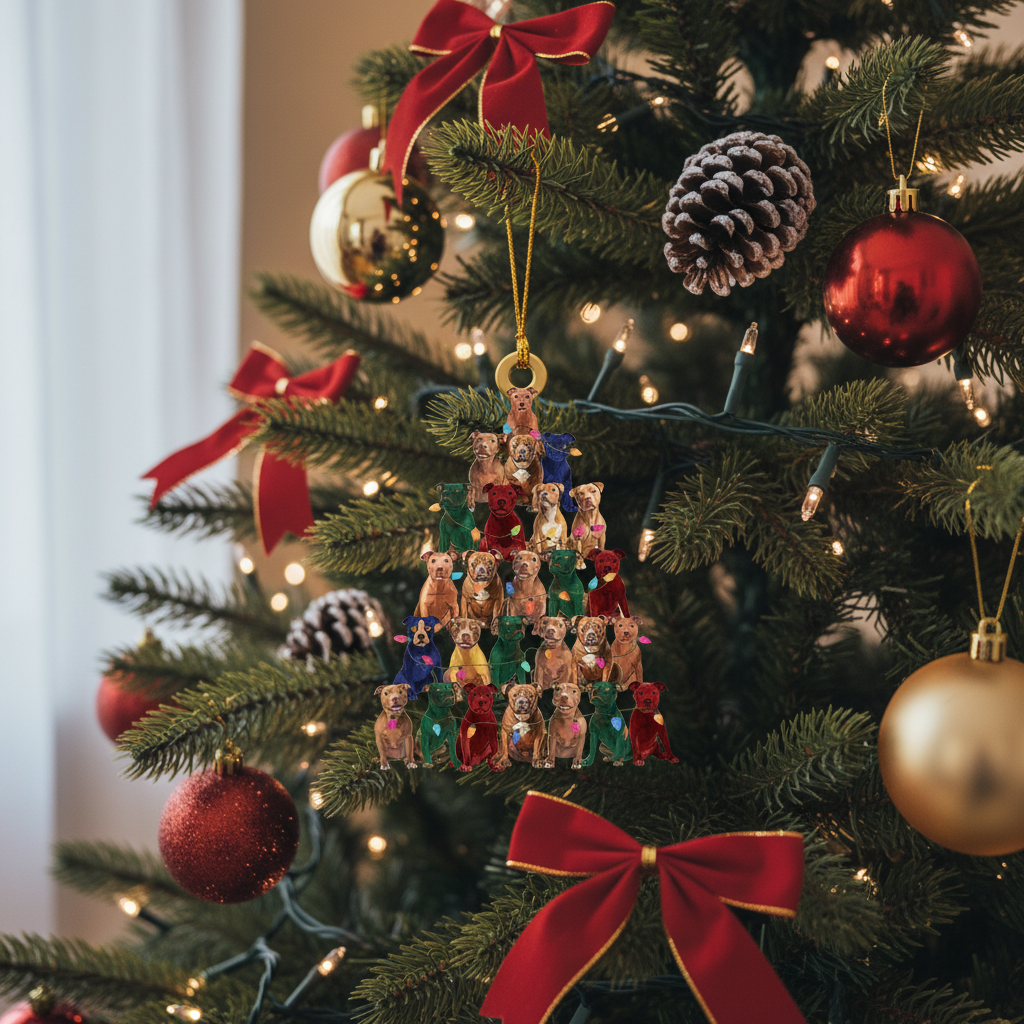 [2D FLAT ACRYLIC] 2D Pitbull Christmas Ornament | Festive Dog Lover Car & Tree Decoration