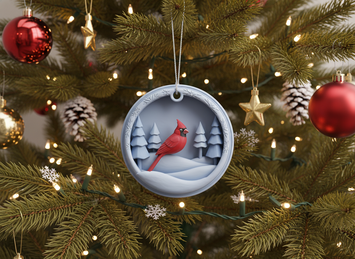 [2D FLAT ACRYLIC] Cardinal Bird Christmas Ornament Sublimation Design