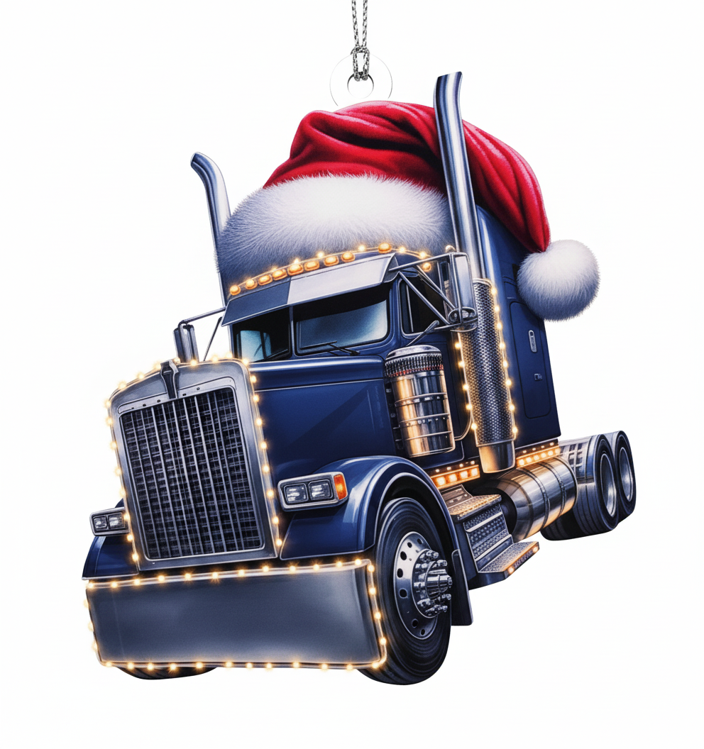 [2D FLAT ACRYLIC] Big Rig Santa Christmas Ornament | Unique Holiday Decor & Trucker Gift