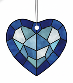 [2D FLAT ACRYLIC] Blue Heart Ceramic Ornament with Faux Stained Glass Style – Holiday Decor Gift