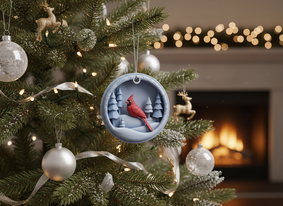 [2D FLAT ACRYLIC] Cardinal Bird Christmas Ornament Sublimation Design