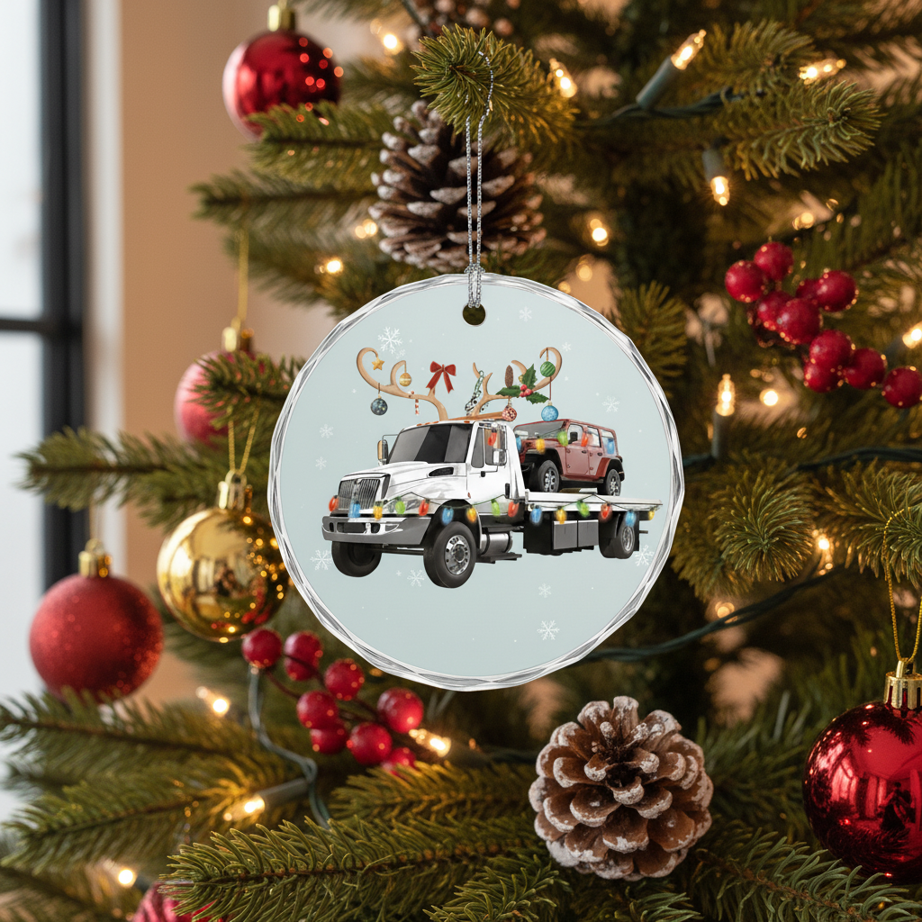 [2D FLAT ACRYLIC] Personalized Tow Truck Christmas Ornament | Holiday Decor & Gift for Truckers