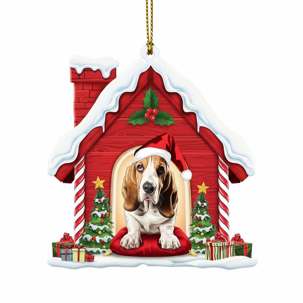 [2D FLAT ACRYLIC] Basset Hound Dog Christmas Ornament | Holiday Decor for Pet Lovers