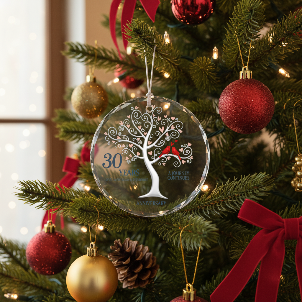 [2D FLAT ACRYLIC] 30th Pearl Anniversary Glass Ornament – Wedding Keepsake Gift for Parents & Couples