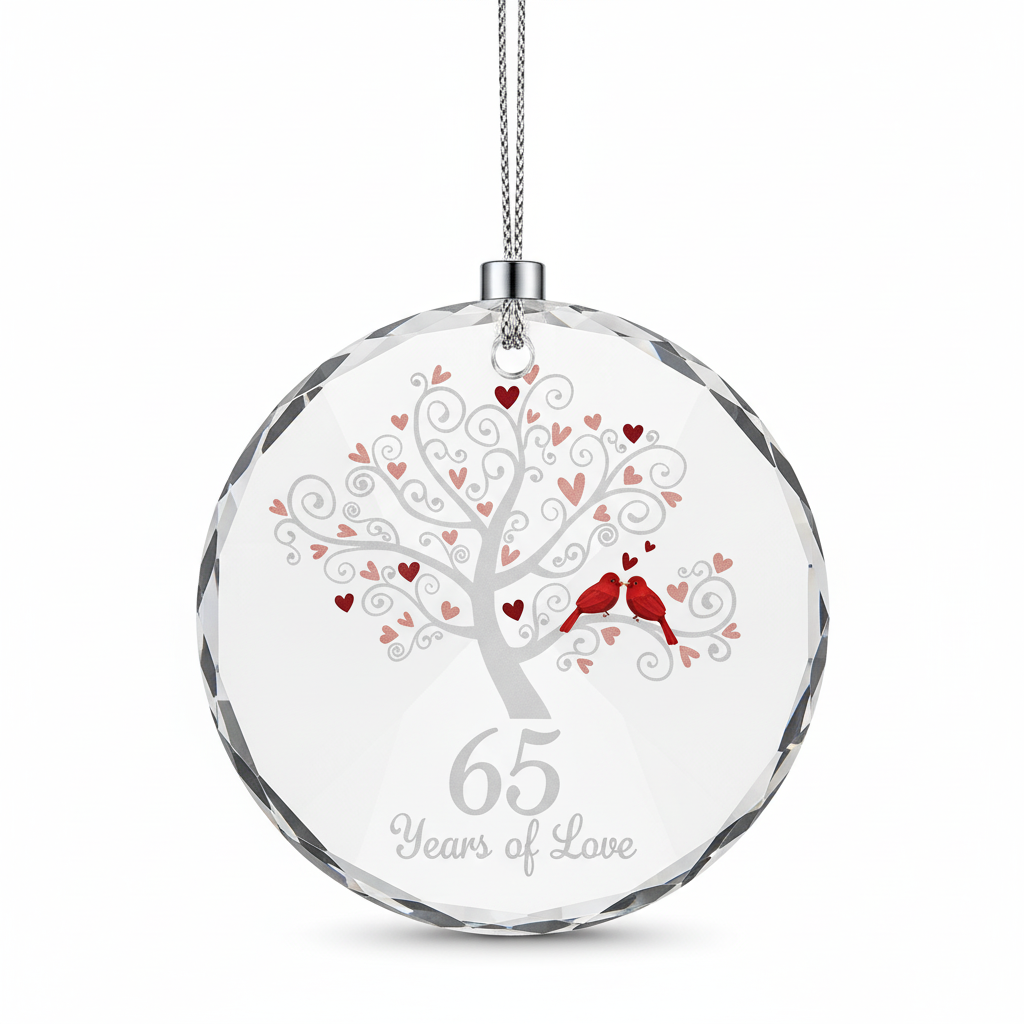 [2D FLAT ACRYLIC] 65th Blue Sapphire Wedding Anniversary Glass Ornament – Keepsake Gift for Parents & Couples