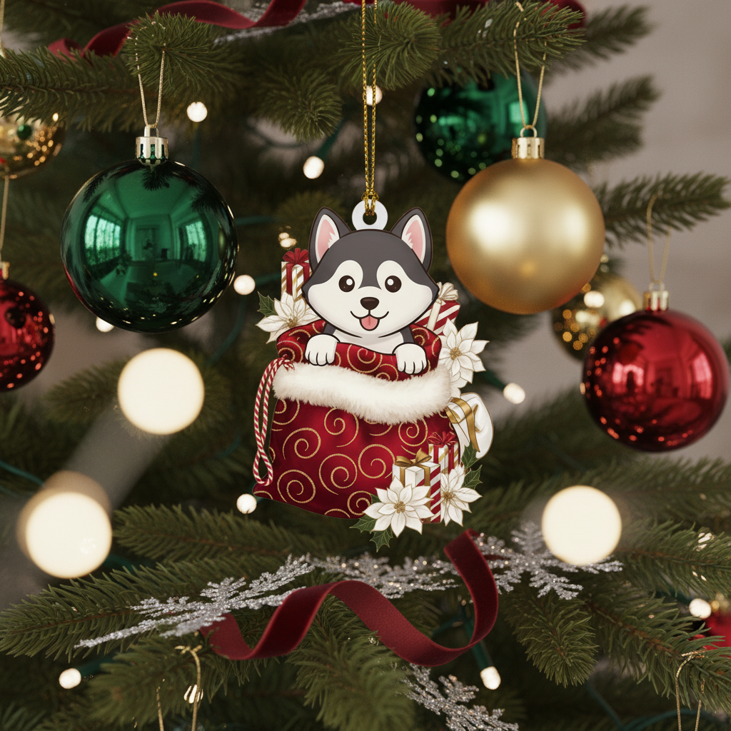 [2D FLAT ACRYLIC] Norwegian Elkhound Christmas Ornament – Dog Lover Keepsake Gift