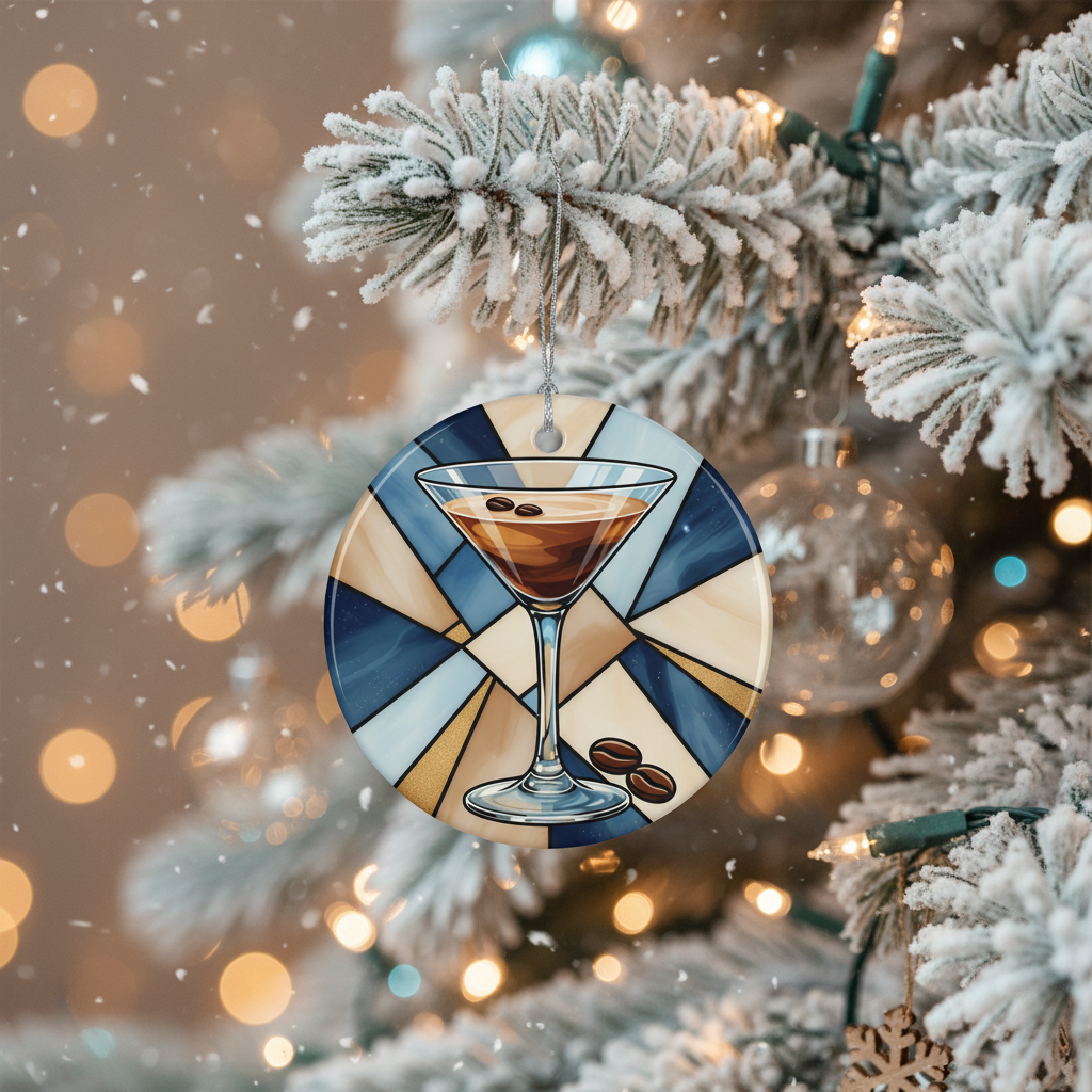 [2D FLAT ACRYLIC] Espresso Martini Cocktail Ornament – Faux Stained Glass Christmas Decor