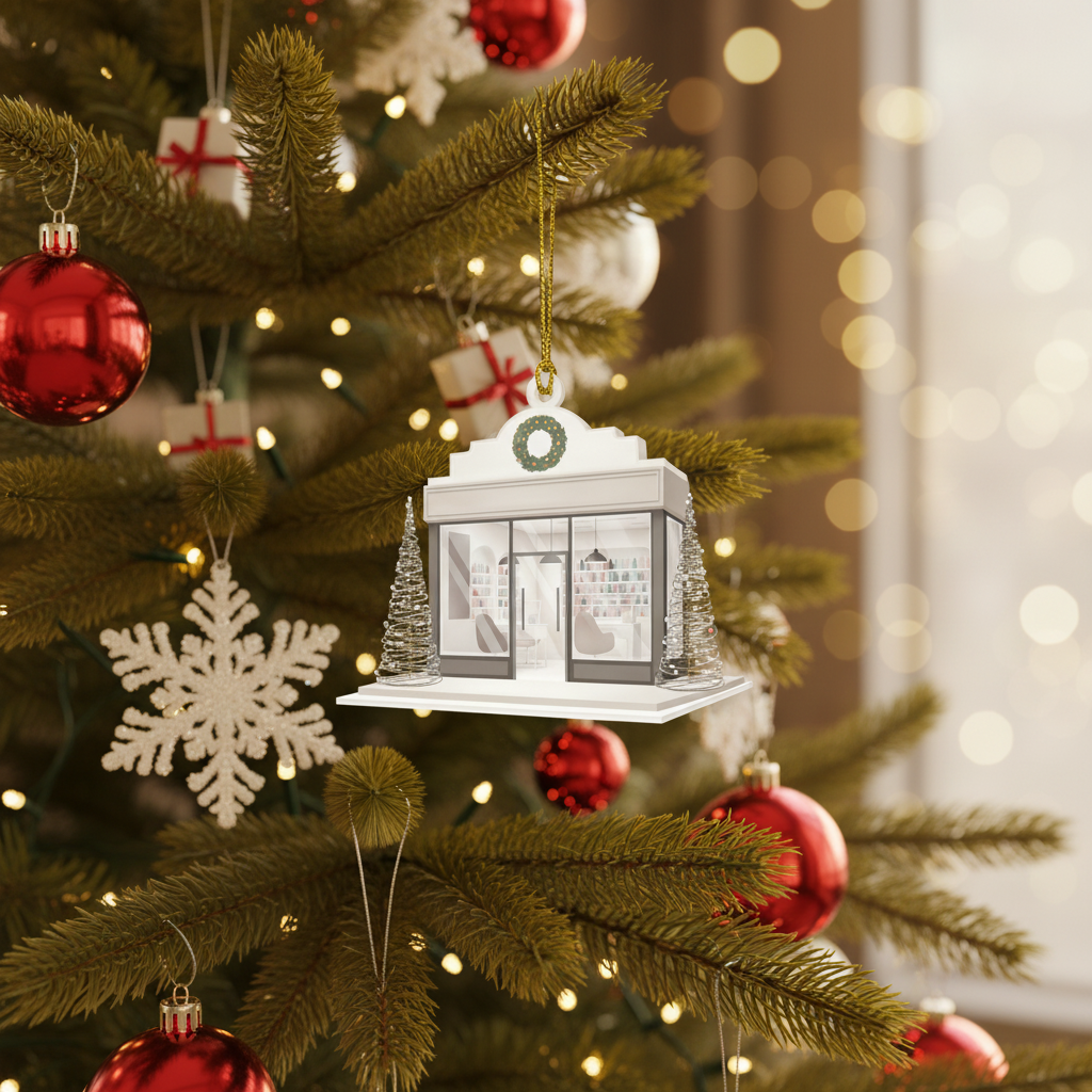 [2D FLAT ACRYLIC] Charming Nail Salon Christmas Ornament – Cozy Holiday Gift for Nail Artists