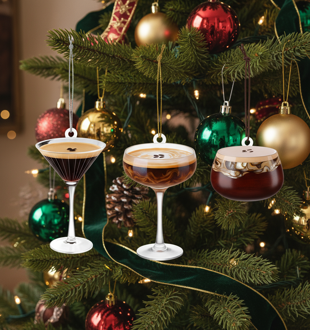[2D FLAT ACRYLIC] Espresso Martini Christmas Ornaments – Acrylic Cocktail Themed Tree Decorations