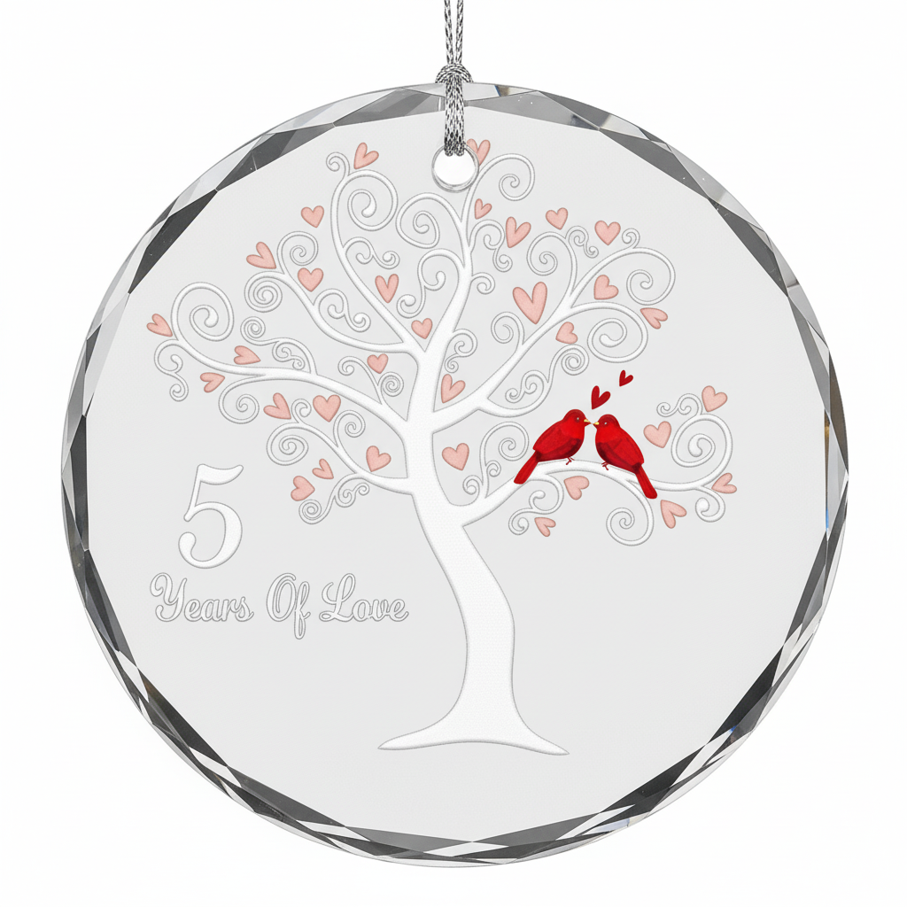 [2D FLAT ACRYLIC] 5th Wedding Anniversary Glass Ornament – Keepsake Gift for Couple