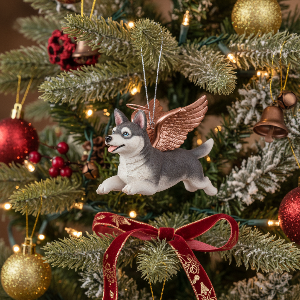 [2D FLAT ACRYLIC] Angel Siberian Husky Christmas Ornament | Memorial Dog Lover Holiday Decor