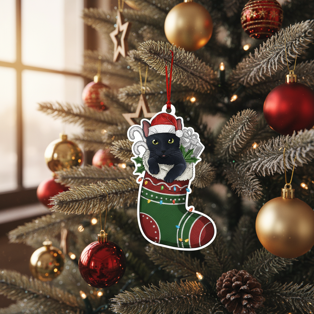 [2D FLAT ACRYLIC] Black Cat Christmas Ornament | Keepsake Holiday Decor for Cat Lovers