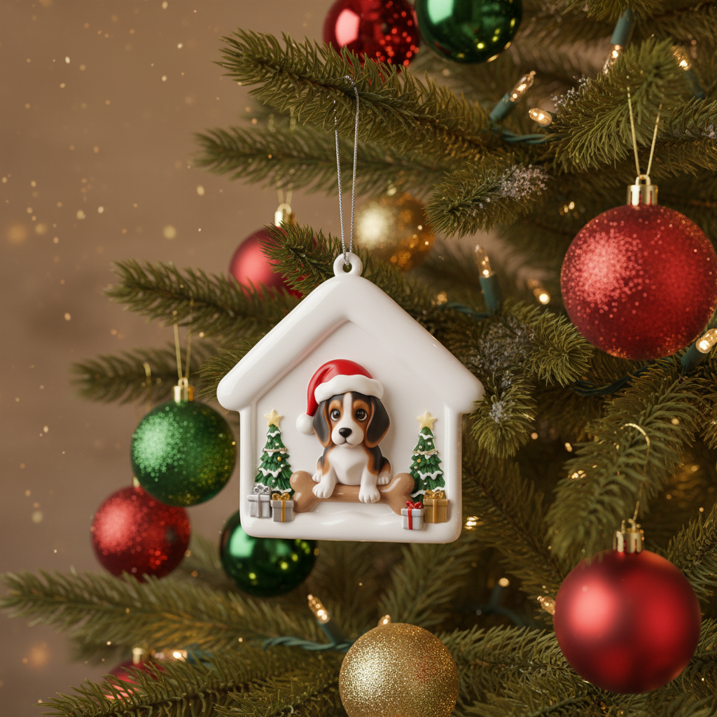[2D FLAT ACRYLIC] Beagle Home Dog Christmas Ornament | Festive Holiday Decor for Pet Lovers