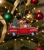 [2D FLAT ACRYLIC] Pitbull Christmas Ornament | 3D Wood Red Truck Holiday Decor for Dog Lovers