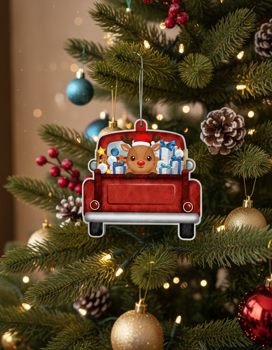 [2D FLAT ACRYLIC] Funny Truck Driver Christmas Ornament | Ceramic Holiday Decor & Trucker Gift