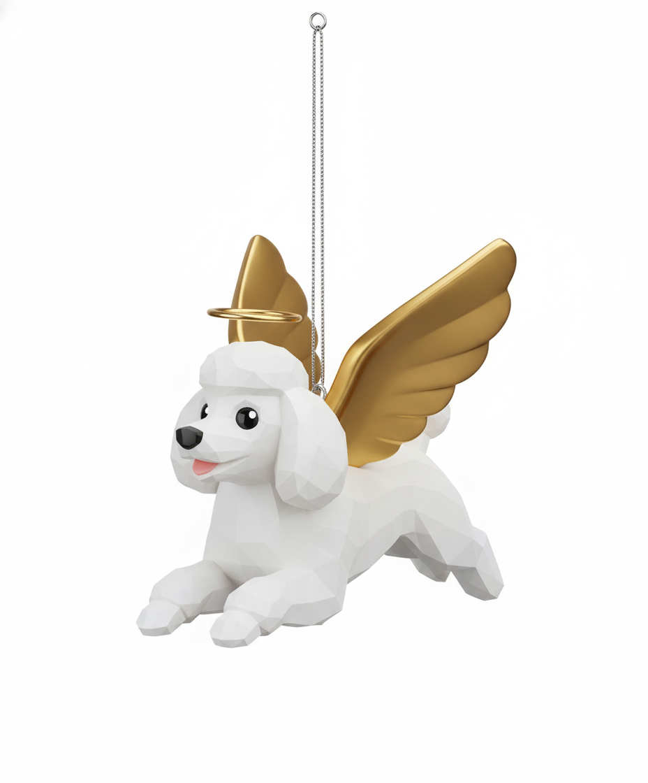 [2D FLAT ACRYLIC] Angel Poodle 2D Flat Acrylic Ornament - Christmas Wings