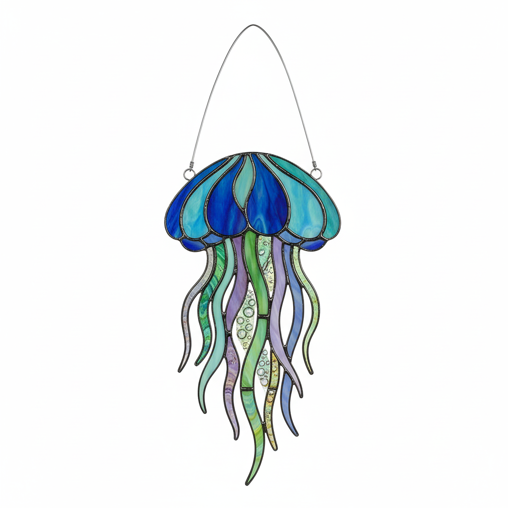 [2D FLAT ACRYLIC] Vibrant Jellyfish Suncatcher – Acrylic Sea Life Window Hanging Ornament