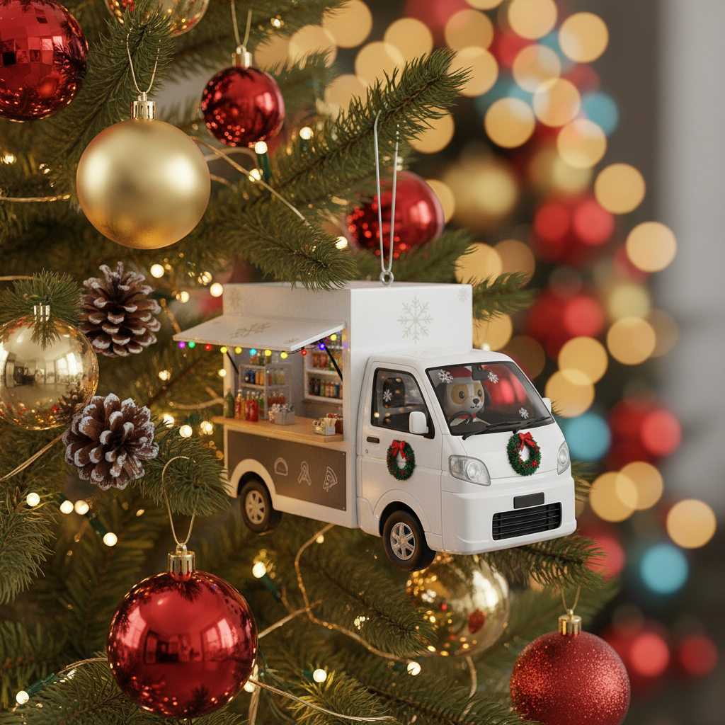 [2D FLAT ACRYLIC] Personalized Food Truck Christmas Ornament | Custom Beverage Truck Gift & Holiday Decor
