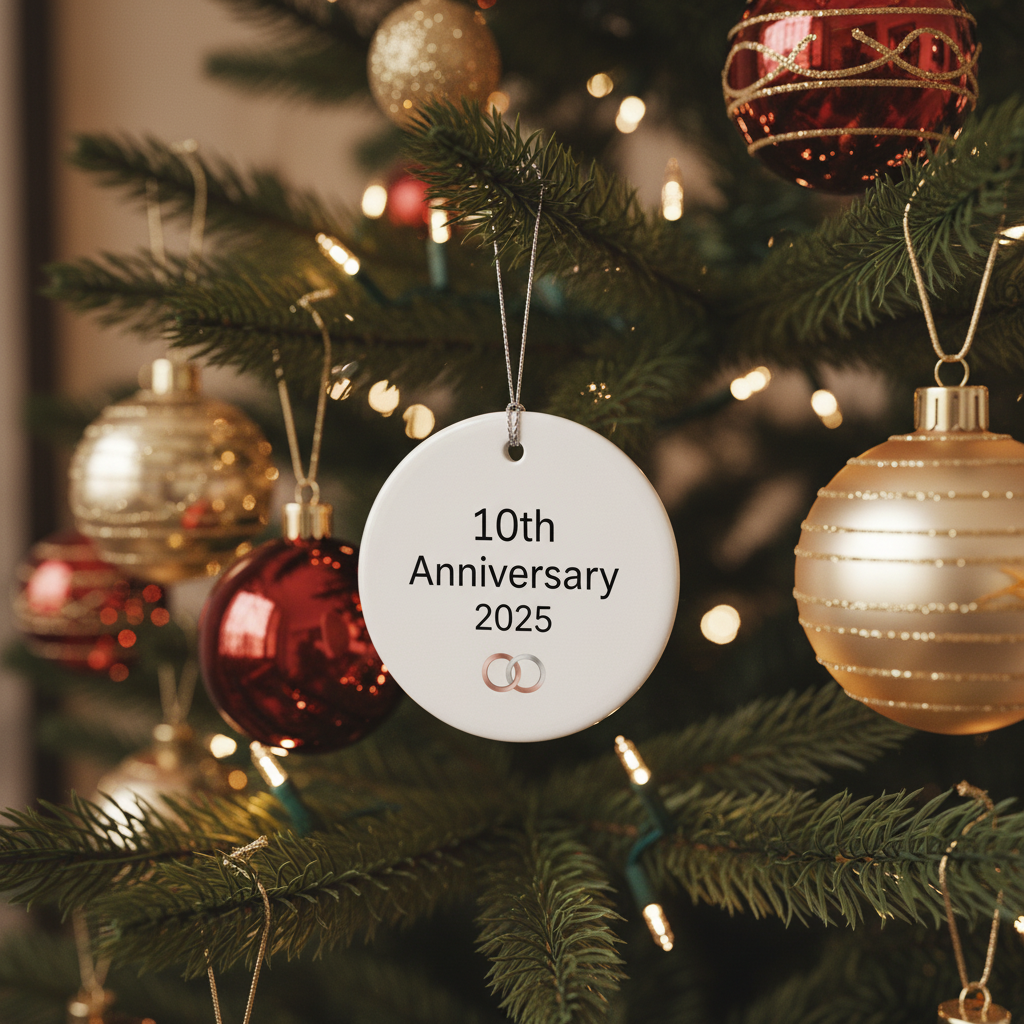 [2D FLAT ACRYLIC] 10th Wedding Anniversary Ornament 2025 – Ceramic Keepsake Gift for Couples