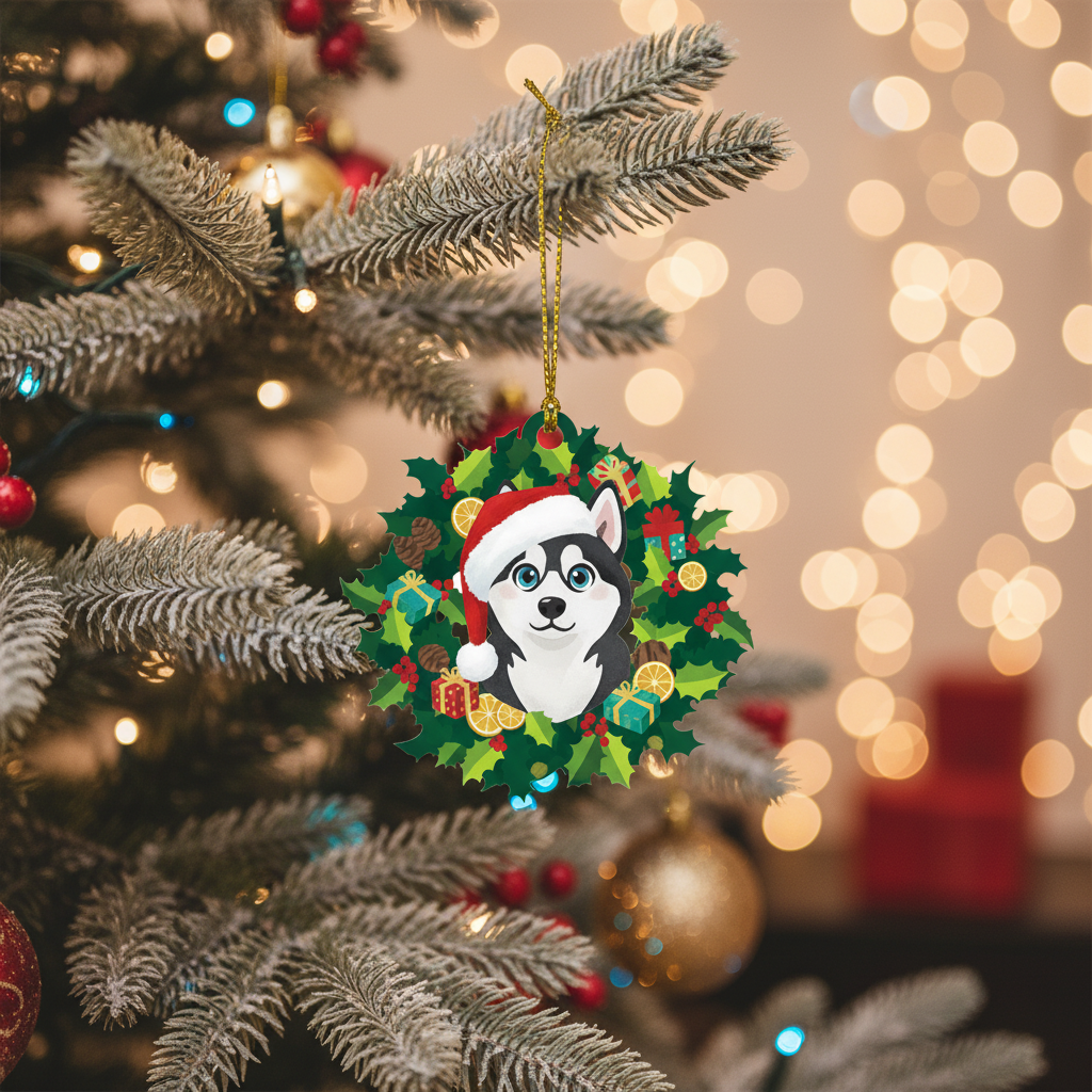 [2D FLAT ACRYLIC] Alaskan Malamute Christmas Ornament – Festive Dog Lover Keepsake Gift