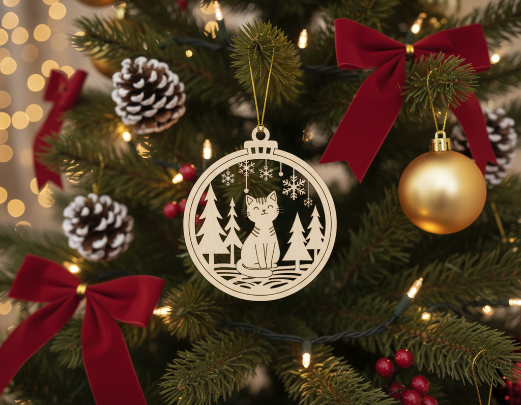 [2D FLAT ACRYLIC] Cat Christmas Ornament