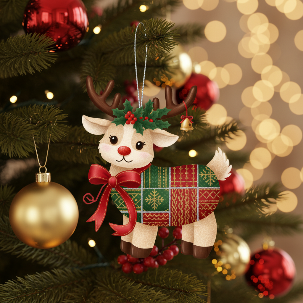 [2D FLAT ACRYLIC] Reindeer Christmas Ornament Cross Stitch Pattern - Instant PDF Download