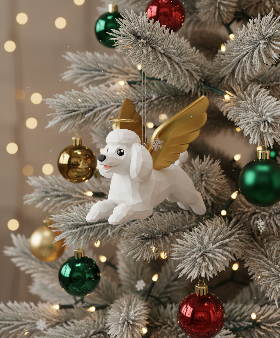 [2D FLAT ACRYLIC] Angel Poodle 2D Flat Acrylic Ornament - Christmas Wings