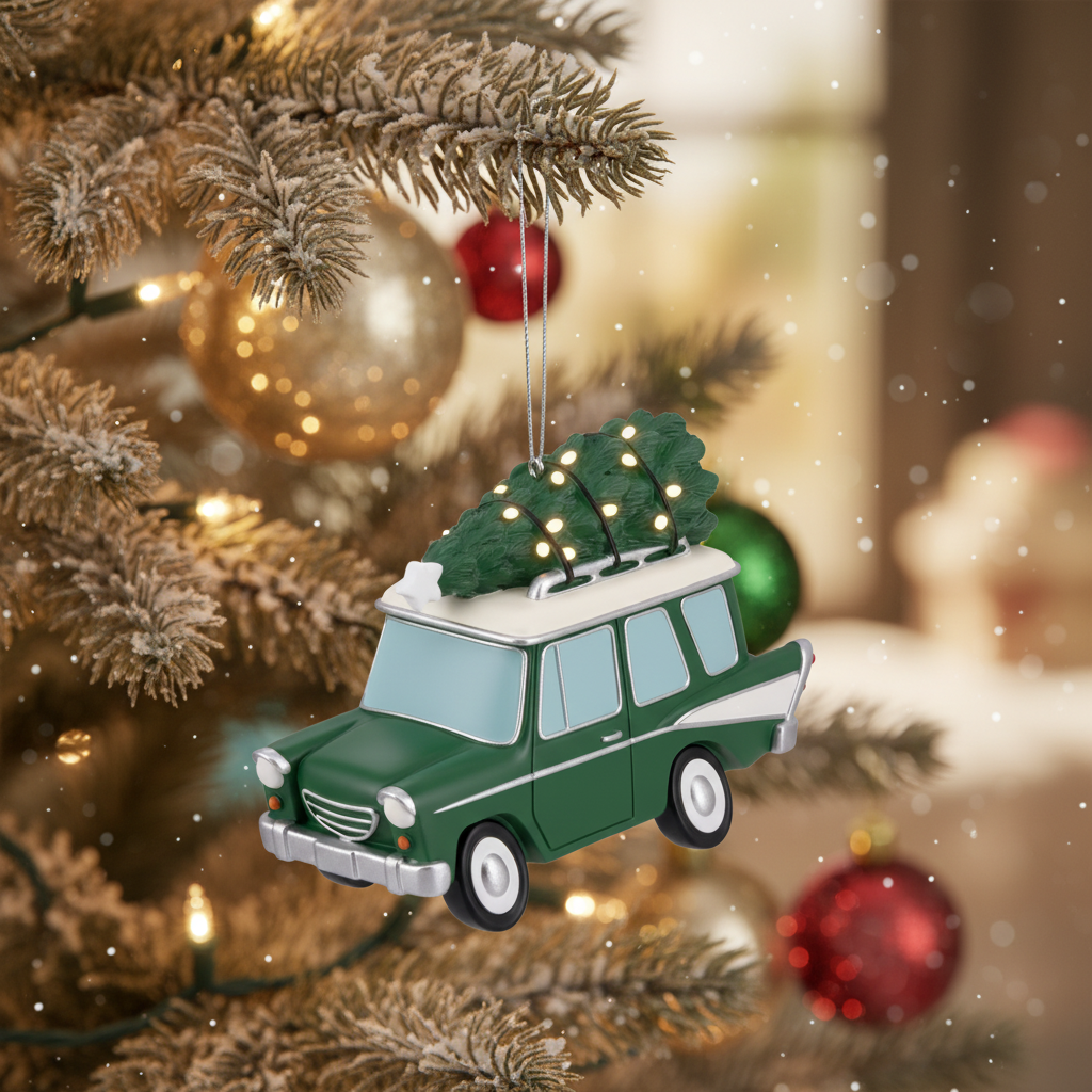 [2D FLAT ACRYLIC] Hallmark Christmas Ornament – Red Pickup Truck with Tree Design, Festive Holiday Decoration & Gift Idea (0001HGO3102)