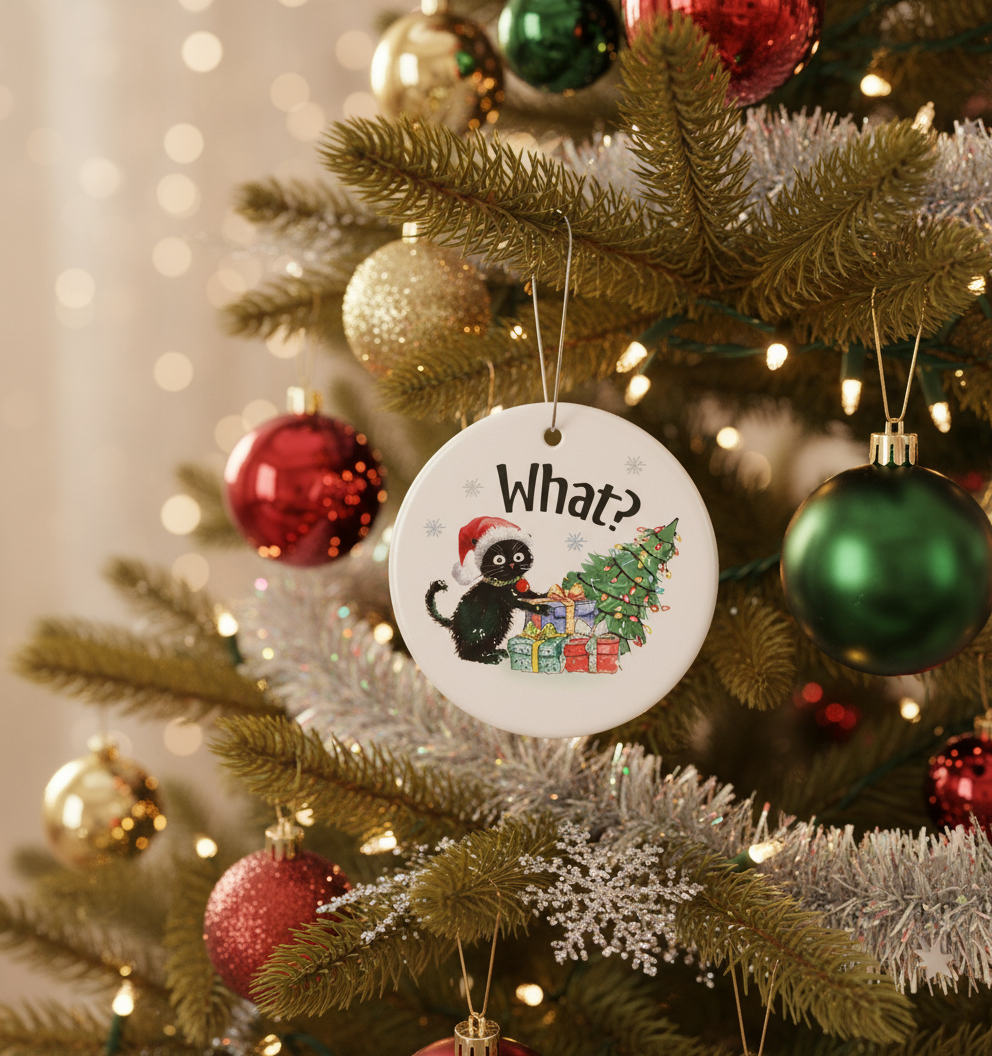 [2D FLAT ACRYLIC] Adorable Black Cat Christmas Ornament | Keepsake Holiday Gift for Cat Lovers
