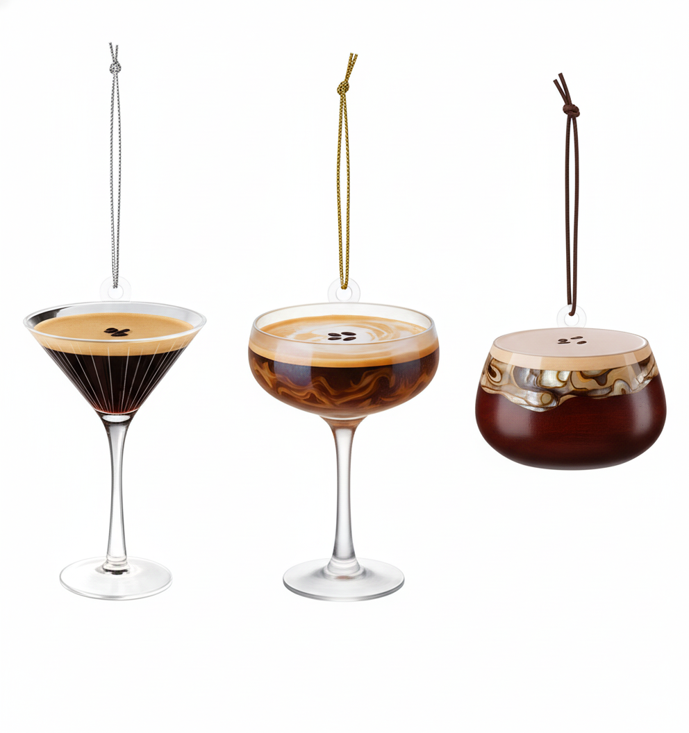 [2D FLAT ACRYLIC] Espresso Martini Christmas Ornaments – Acrylic Cocktail Themed Tree Decorations