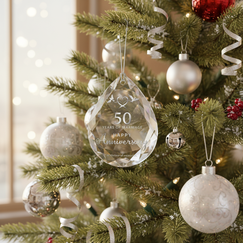 [2D FLAT ACRYLIC] 50th Golden Anniversary Glass Ornament – Keepsake Gift for Couples