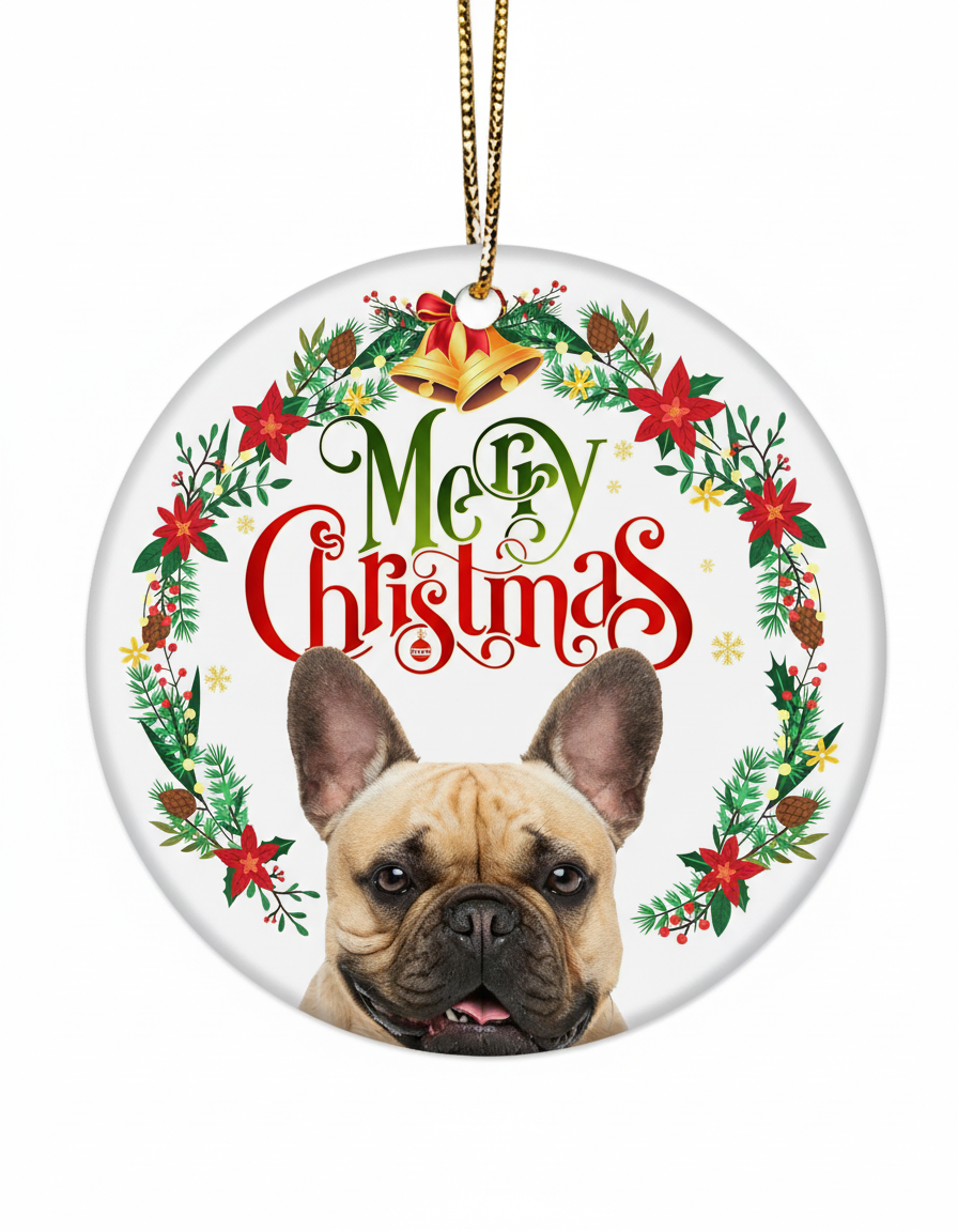 [2D FLAT ACRYLIC] Adorable French Bulldog Christmas Ornament | Keepsake Frenchie Gift & Holiday Decor for Dog Lovers
