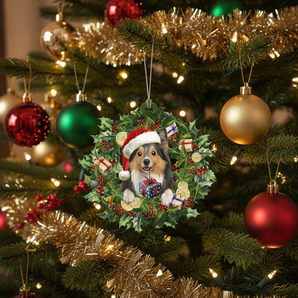 [2D FLAT ACRYLIC] Adorable Sheltie Christmas Ornament – Shetland Sheepdog Keepsake Gift