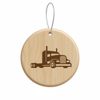 [2D FLAT ACRYLIC] Engraved Wooden Trucker Ornament | Rustic Semi Truck Holiday Decor & Christmas Gift