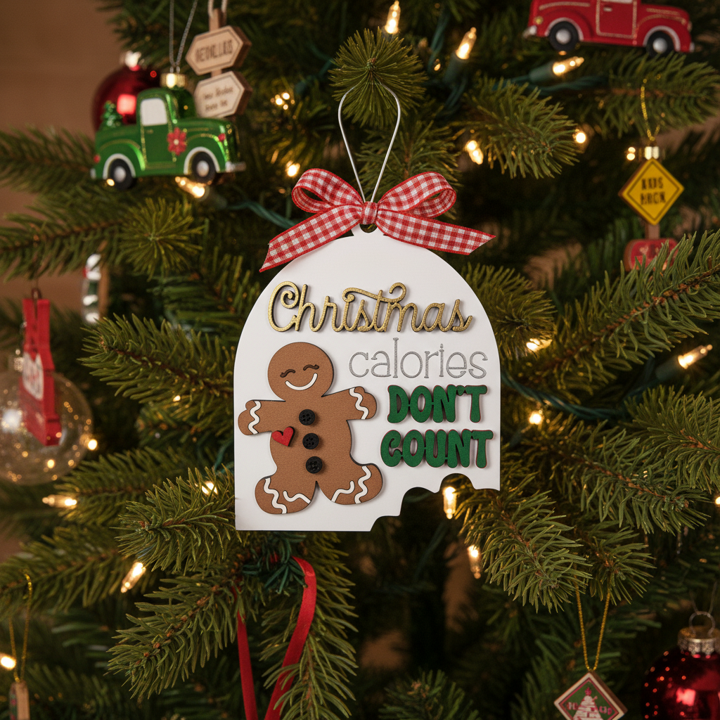 [2D FLAT ACRYLIC] Funny Gingerbread Christmas Calories Ornament – Laser Cut File for Holiday Crafting