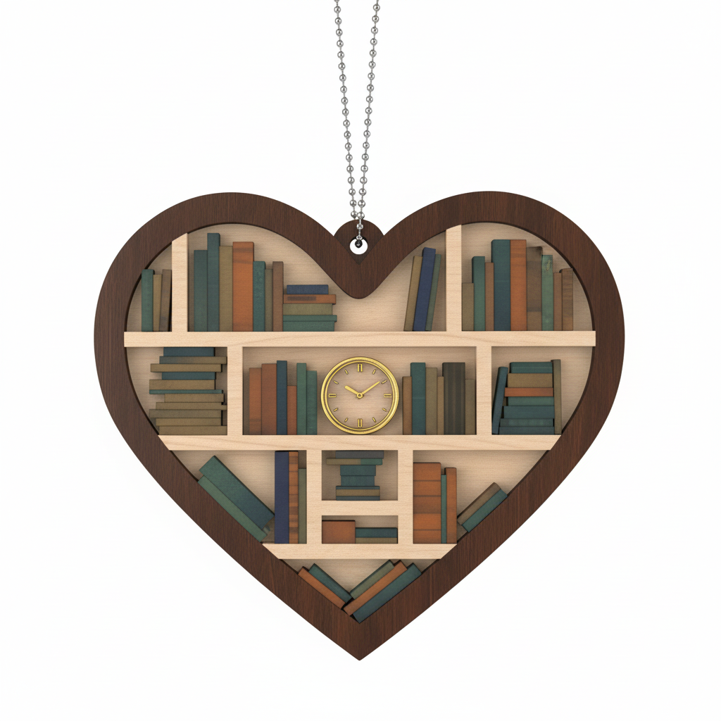 [2D FLAT ACRYLIC] Book Lovers Christmas Ornament – Bookshelf Heart Keepsake Gift