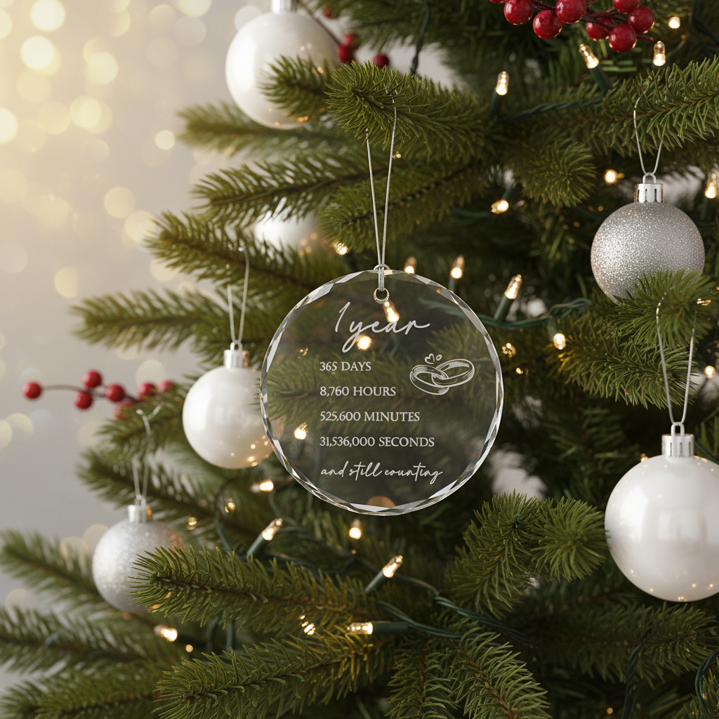 [2D FLAT ACRYLIC] 1st Wedding Anniversary Glass Ornament – Keepsake Gift for Couple