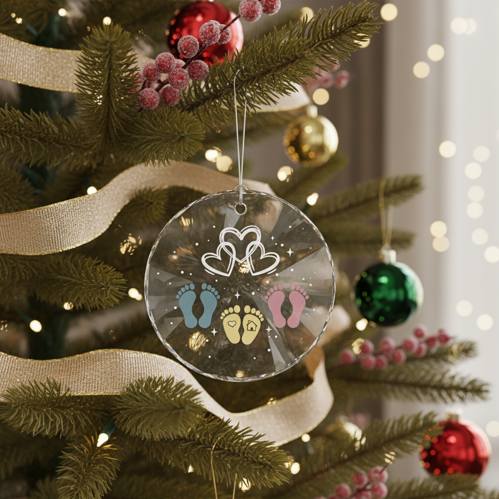 [2D FLAT ACRYLIC] Baby's First Christmas Ornament | Family of Three Keepsake Gift for New Parents