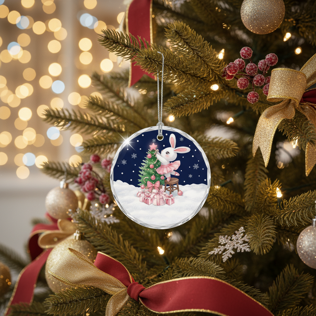 [2D FLAT ACRYLIC] Baby Girl's First Christmas Ornament 2025 – Pink Glass Keepsake Gift