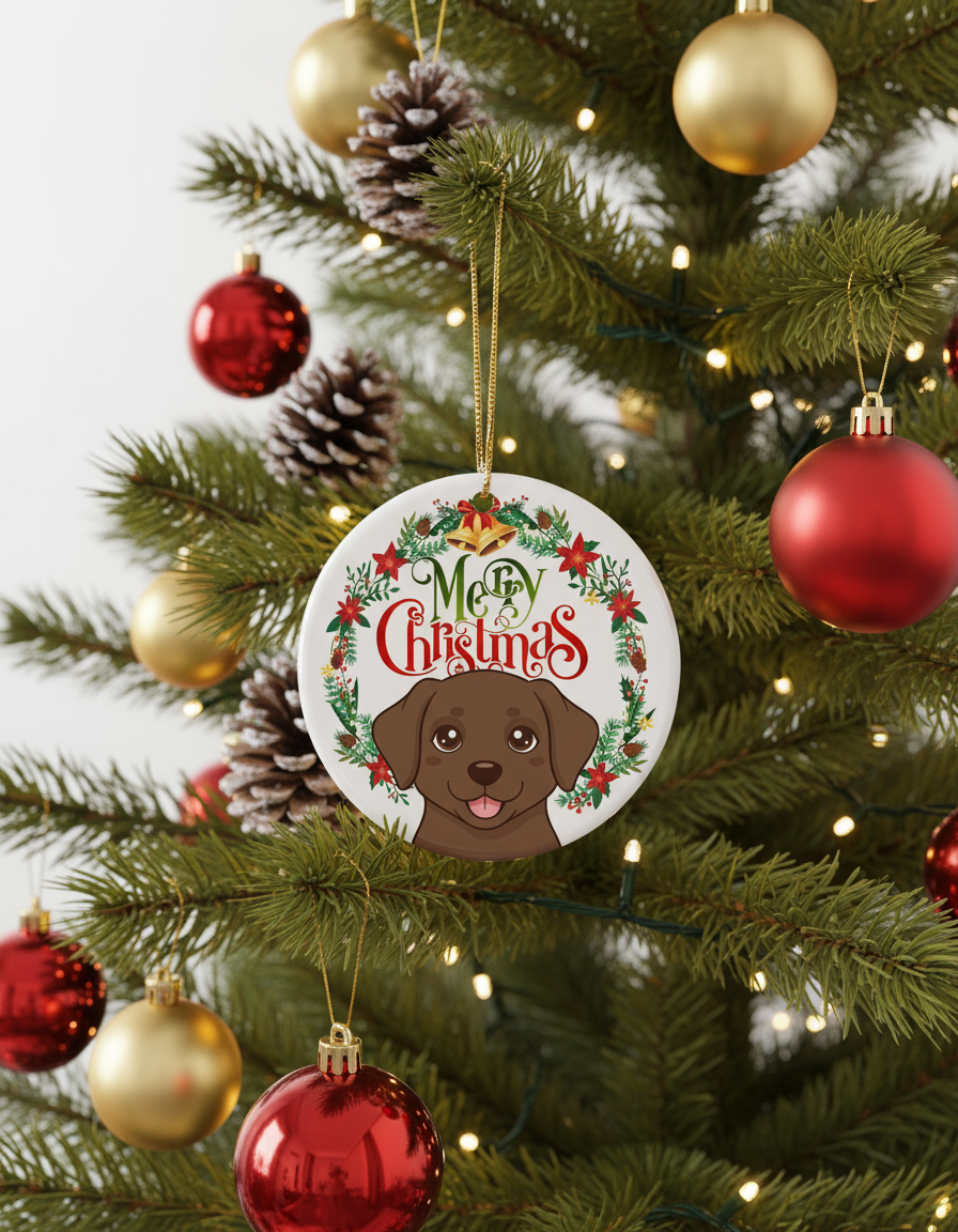 [2D FLAT ACRYLIC] Adorable Chocolate Lab Ornament | Christmas Keepsake & Holiday Decor for Labrador Lovers