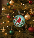 [2D FLAT ACRYLIC] Vintage Red Truck Christmas Ornament | Rustic Wood Slice Holiday Decor