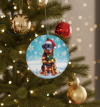 [2D FLAT ACRYLIC] Charming Rottweiler Christmas Ornament | Ceramic Holiday Decor & Dog Lover Gift