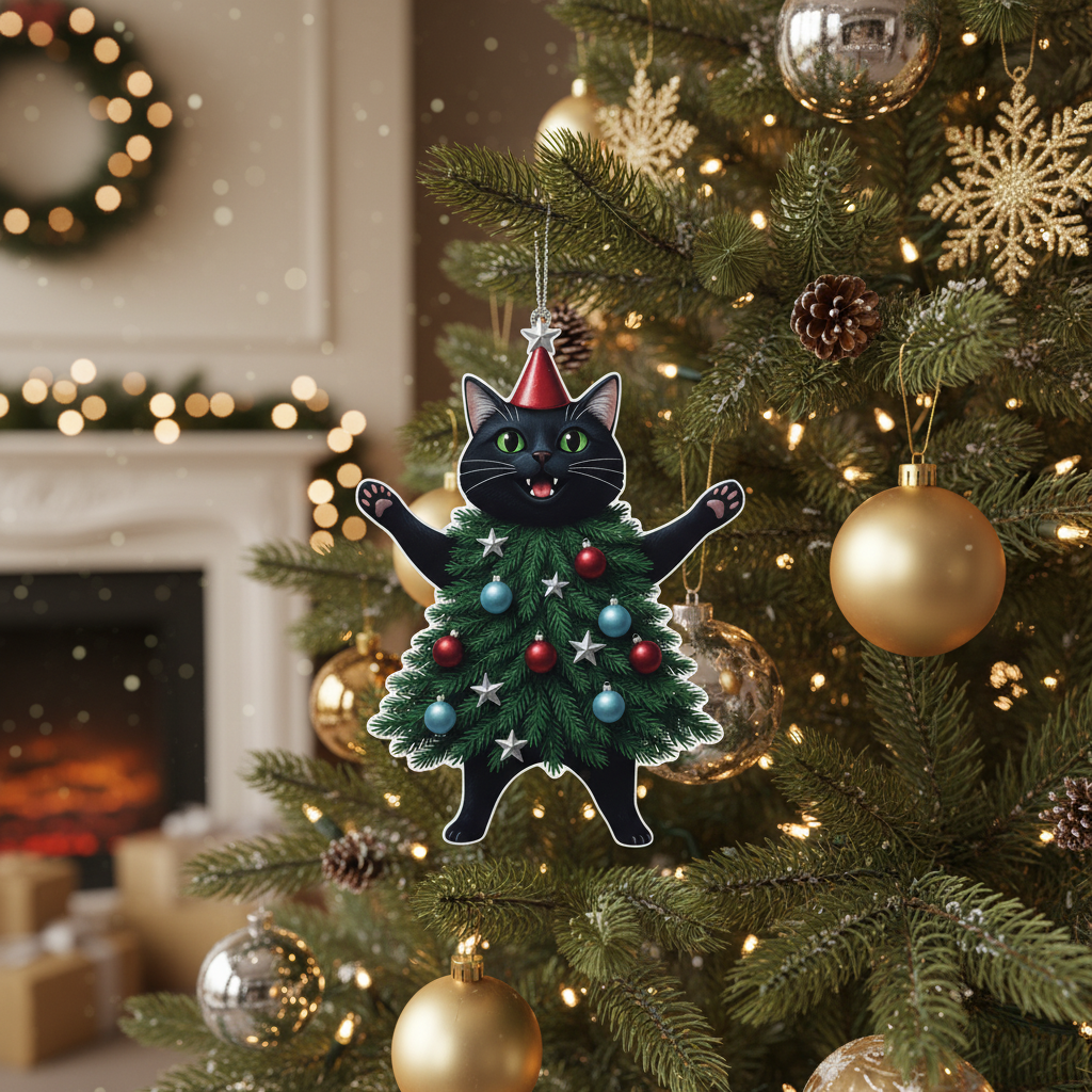 [2D FLAT ACRYLIC] Adorable Black Cat Christmas Ornament | Festive Holiday Decor & Unique Gift for Cat Lovers