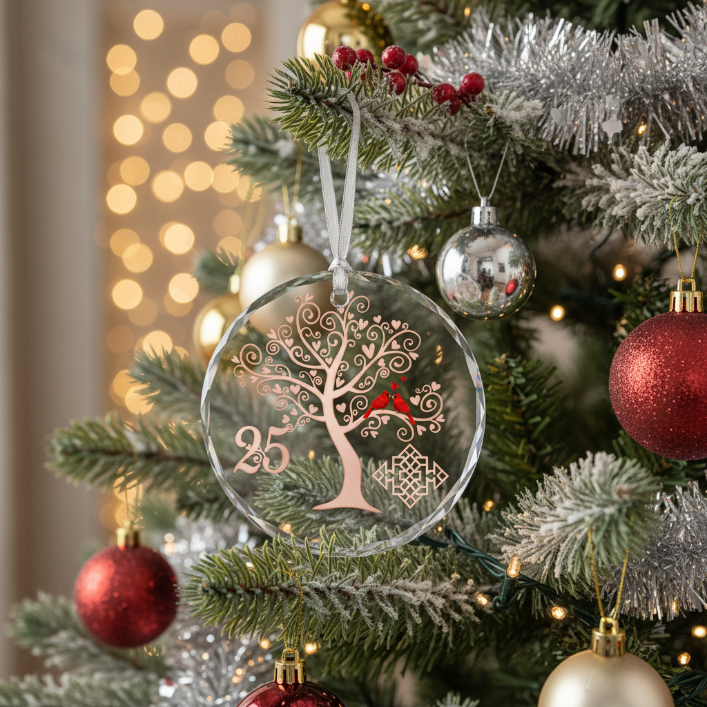 [2D FLAT ACRYLIC] 25th Silver Wedding Anniversary Glass Ornament – Keepsake Gift for Parents & Couples
