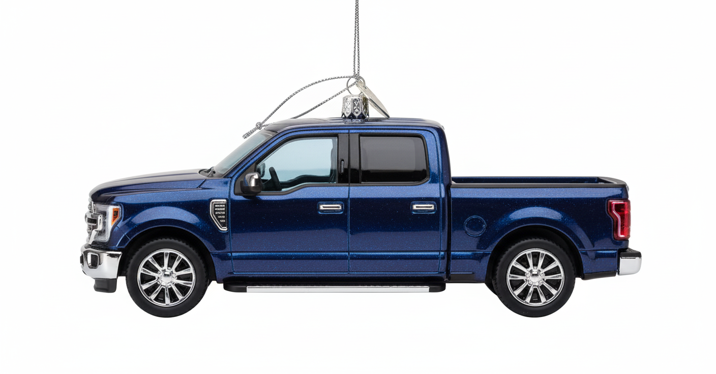 [2D FLAT ACRYLIC] Old World Christmas Pickup Truck Ornament | Handcrafted Glass Holiday Decor