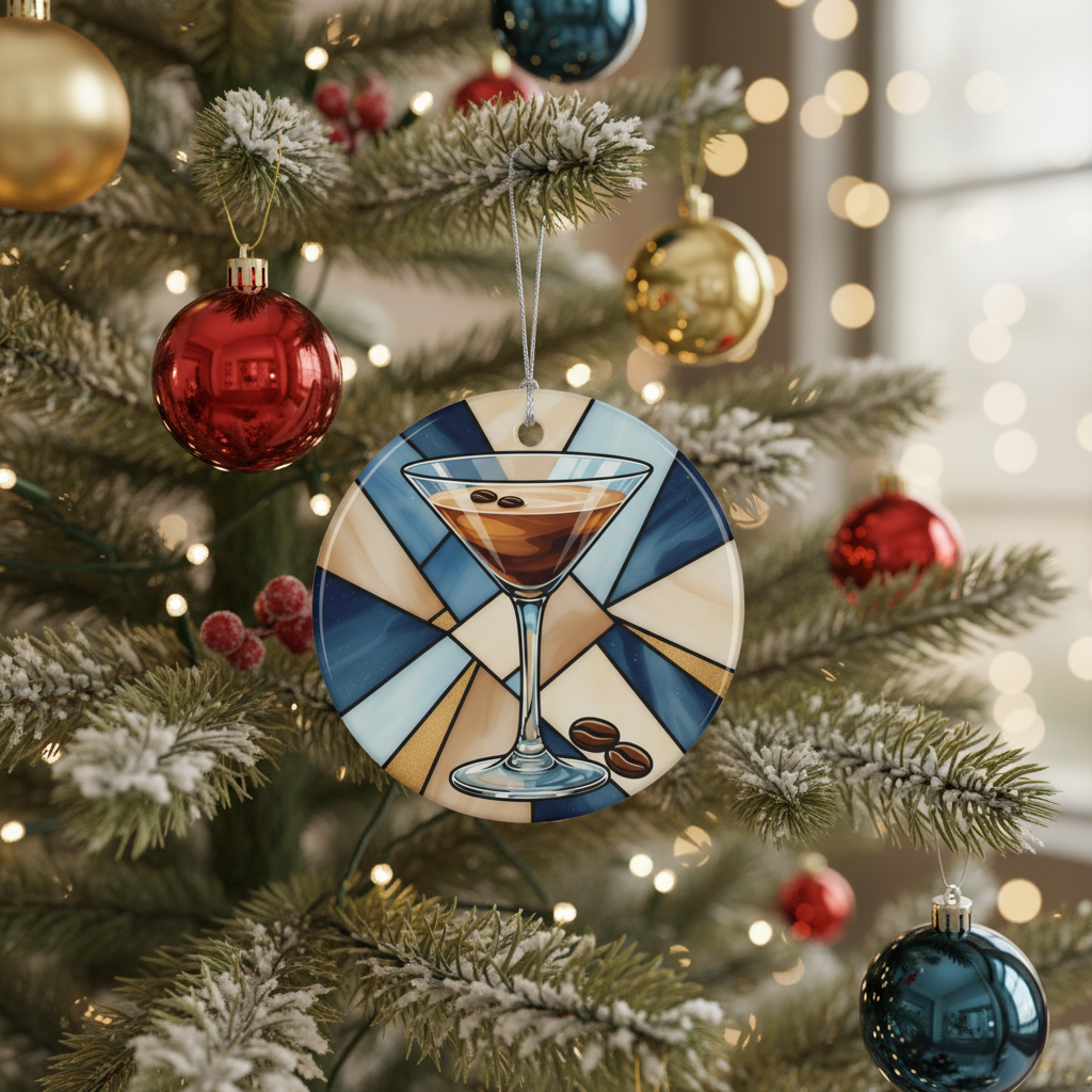 [2D FLAT ACRYLIC] Espresso Martini Cocktail Ornament – Faux Stained Glass Christmas Decor